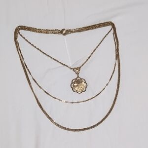 Gold Layered Floral Pendant Necklace - Women Jewelry